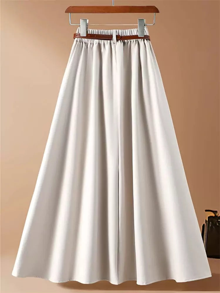 Classic Women's Fall Suiting Pleated High Waist Midi Skirt