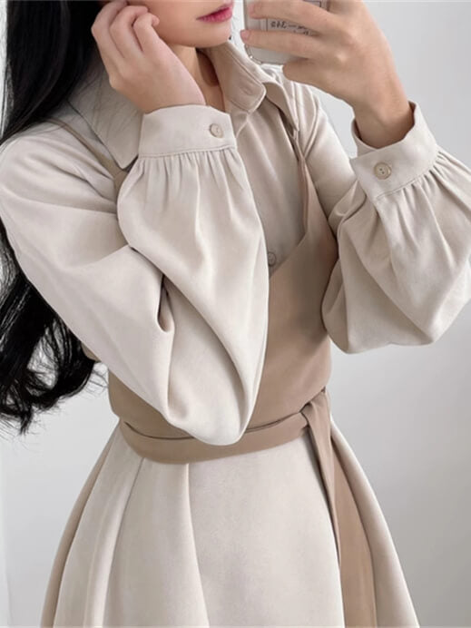 Vestido camisero con cuello cruzado y lazo, top de tirantes de dos piezas