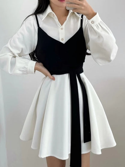 Hemdkleid mit Kragen, Wickeloberteil, zweiteilig