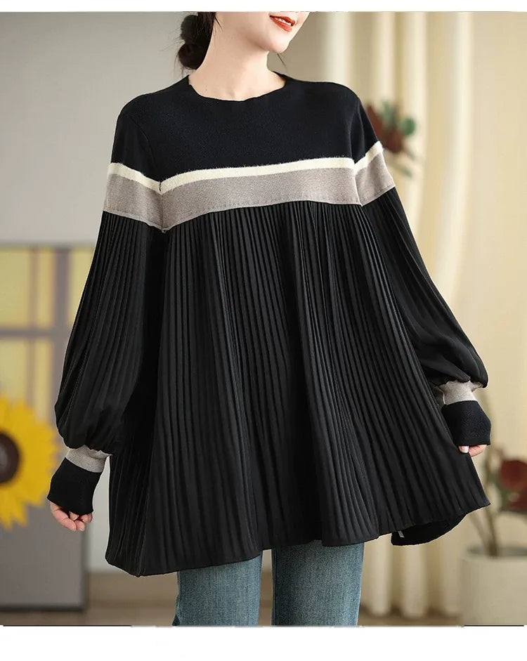Color Block Pleated Knit Tunic