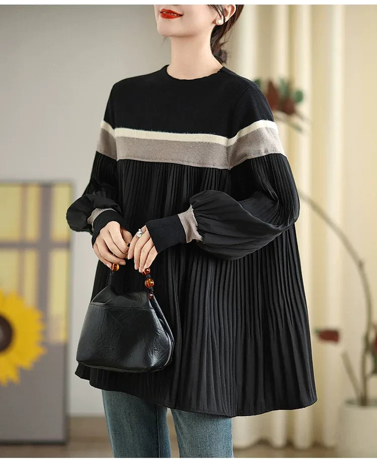 Color Block Pleated Knit Tunic