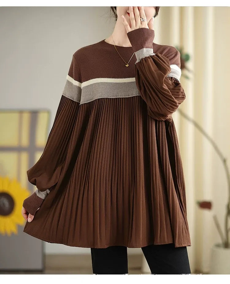 Color Block Pleated Knit Tunic