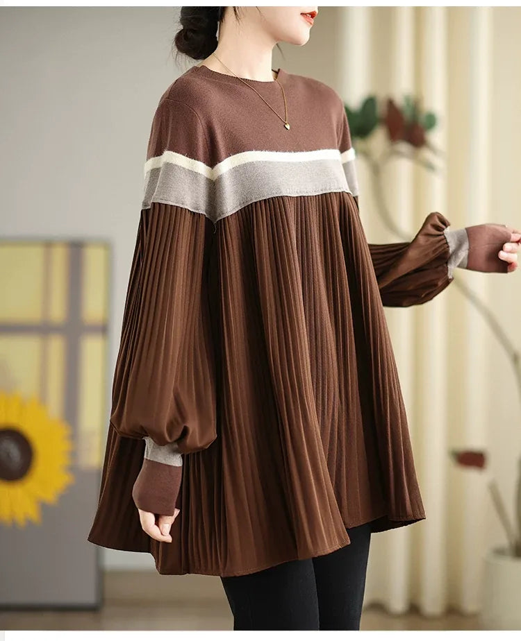 Color Block Pleated Knit Tunic