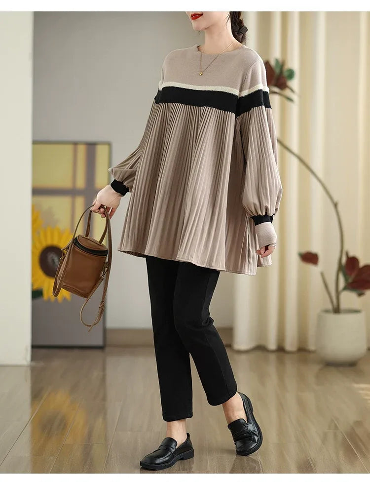 Color Block Pleated Knit Tunic