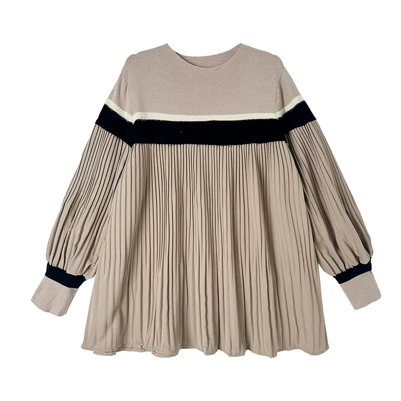 Color Block Pleated Knit Tunic