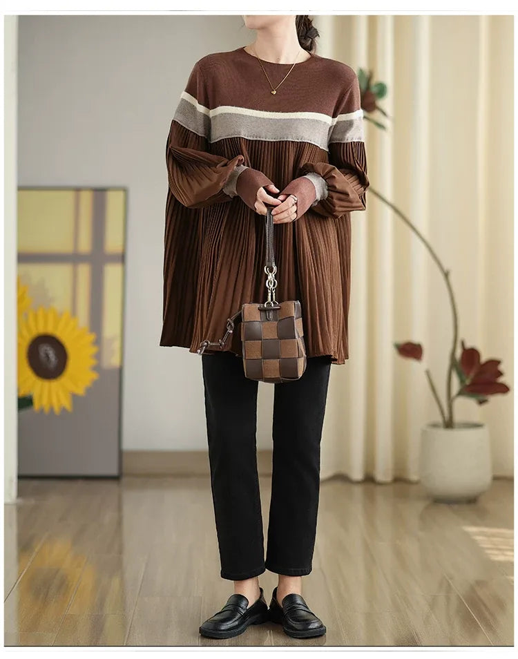 Color Block Pleated Knit Tunic
