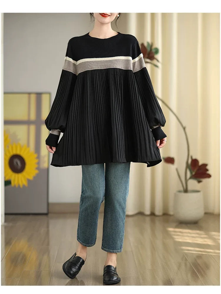 Color Block Pleated Knit Tunic