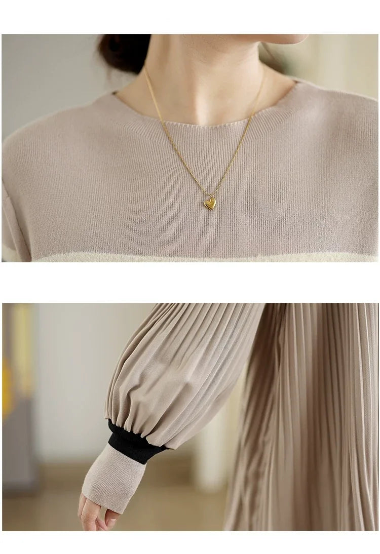 Color Block Pleated Knit Tunic