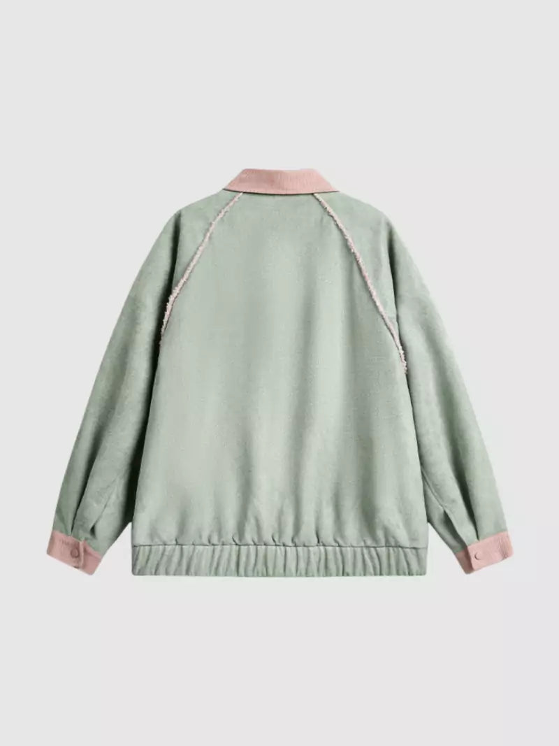Wildlederjacke mit Farbblockmuster und ausgefranstem Saum