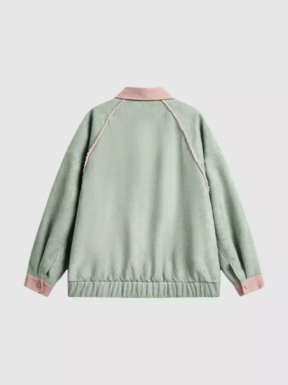 Wildlederjacke mit Farbblockmuster und ausgefranstem Saum