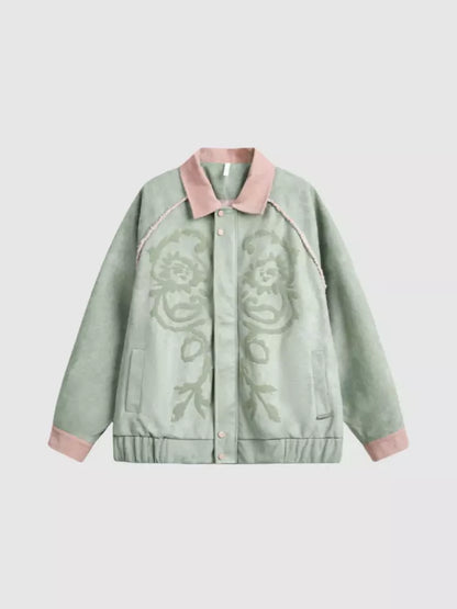 Wildlederjacke mit Farbblockmuster und ausgefranstem Saum