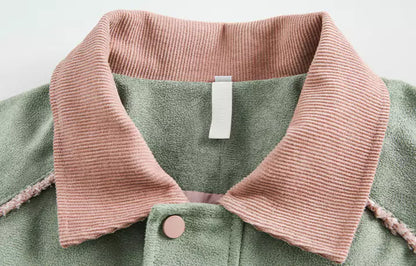 Wildlederjacke mit Farbblockmuster und ausgefranstem Saum