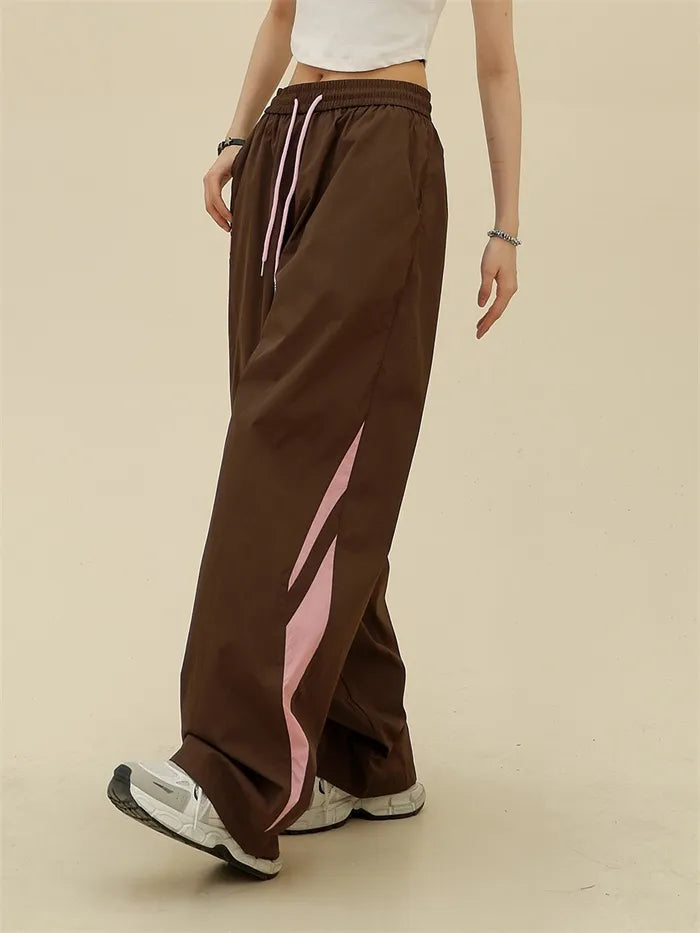 Colorblock Relaxed BF American Street Style Jogger Wide Leg Pants