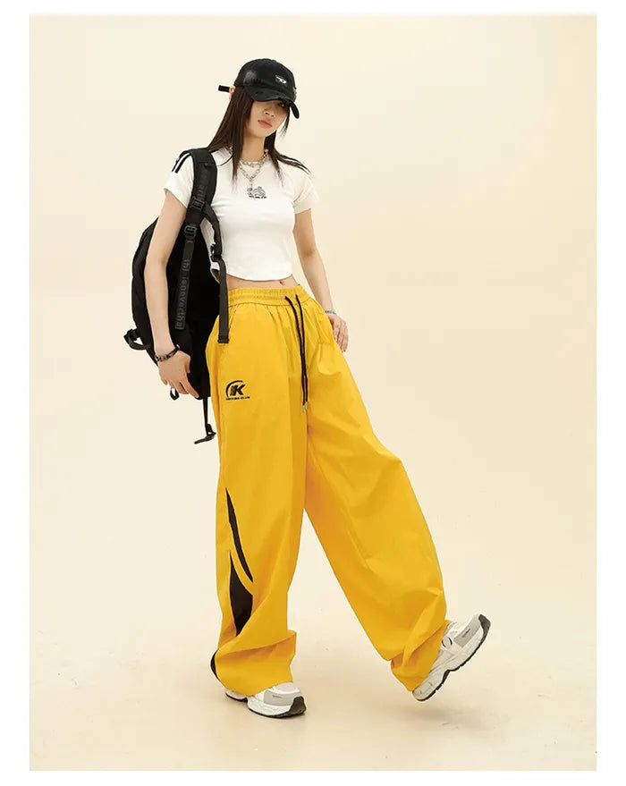 Colorblock Relaxed BF American Street Style Jogger Wide Leg Pants