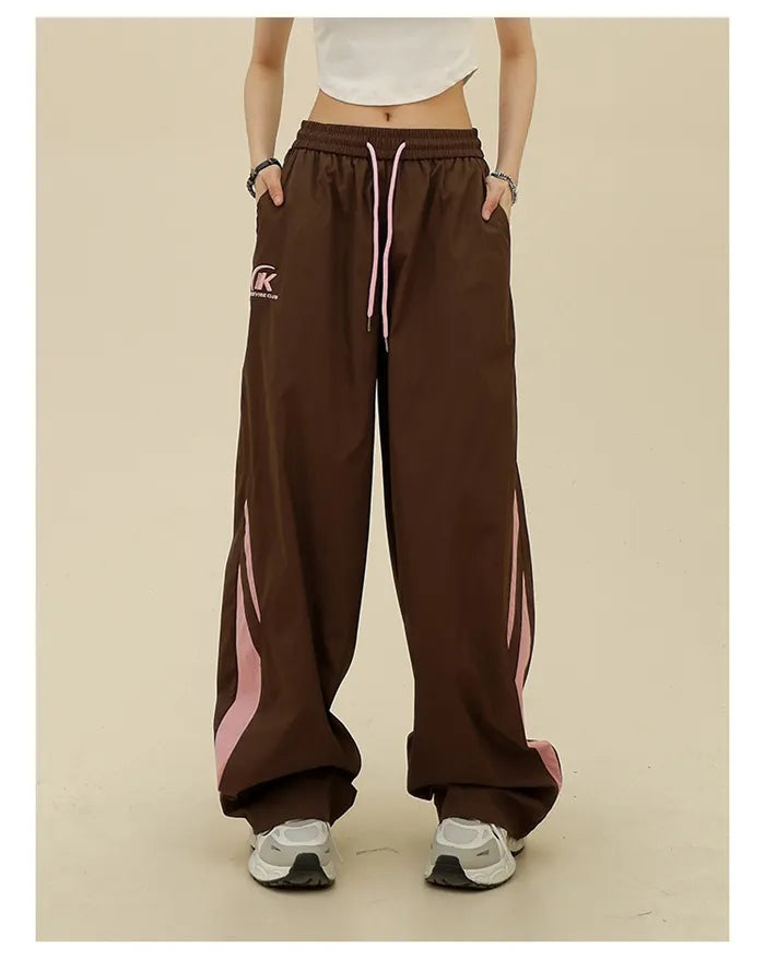 Colorblock Relaxed BF American Street Style Jogger Wide Leg Pants