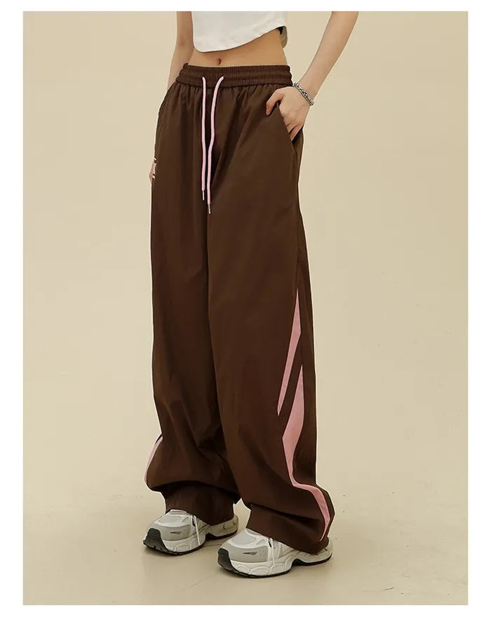 Colorblock Relaxed BF American Street Style Jogger Wide Leg Pants