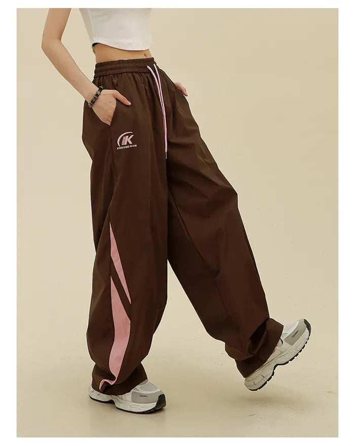 Colorblock Relaxed BF American Street Style Jogger Wide Leg Pants