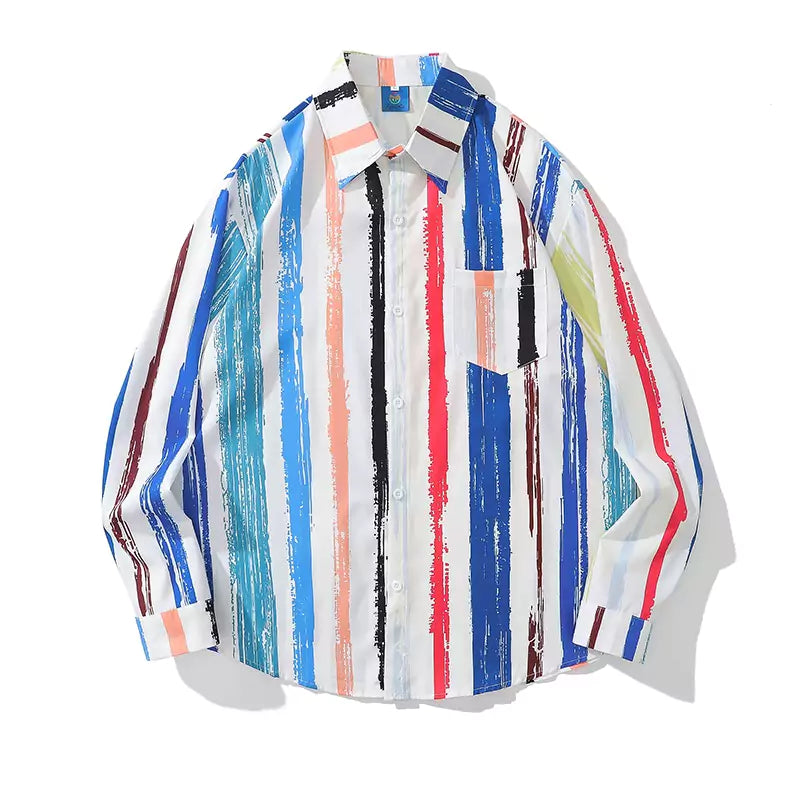 Camisa relajada con textura de rayas verticales de colores