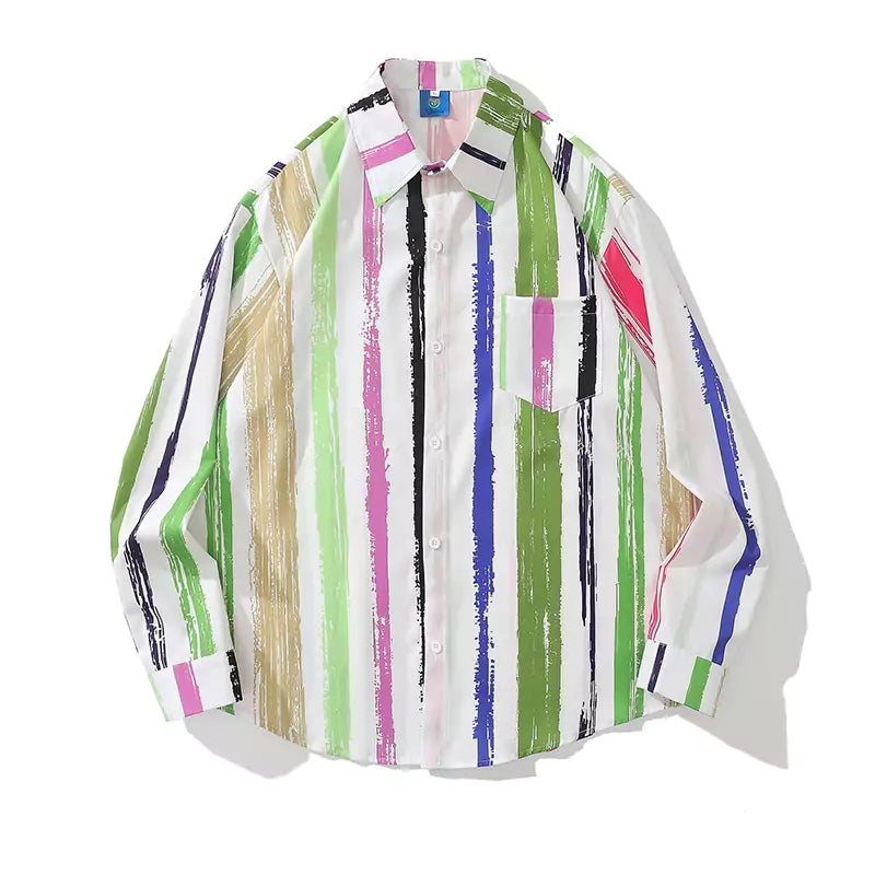 Camisa relajada con textura de rayas verticales de colores