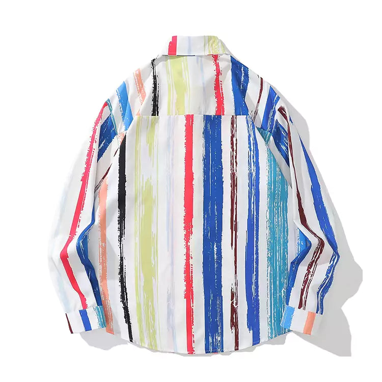 Camisa relajada con textura de rayas verticales de colores