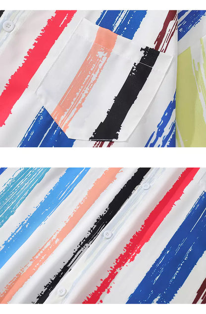 Lässiges Hemd mit farbenfrohen, vertikalen Streifen und Struktur.