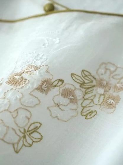 Contemporary Hanfu-Inspired Cross Collar 3/4 Sleeve Mid-Length  Blouse