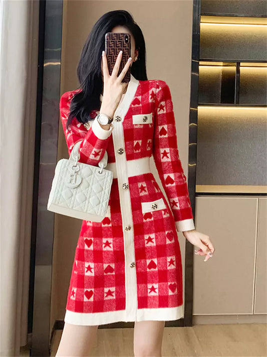 High-End Contrast Color Elegant Knit Dress