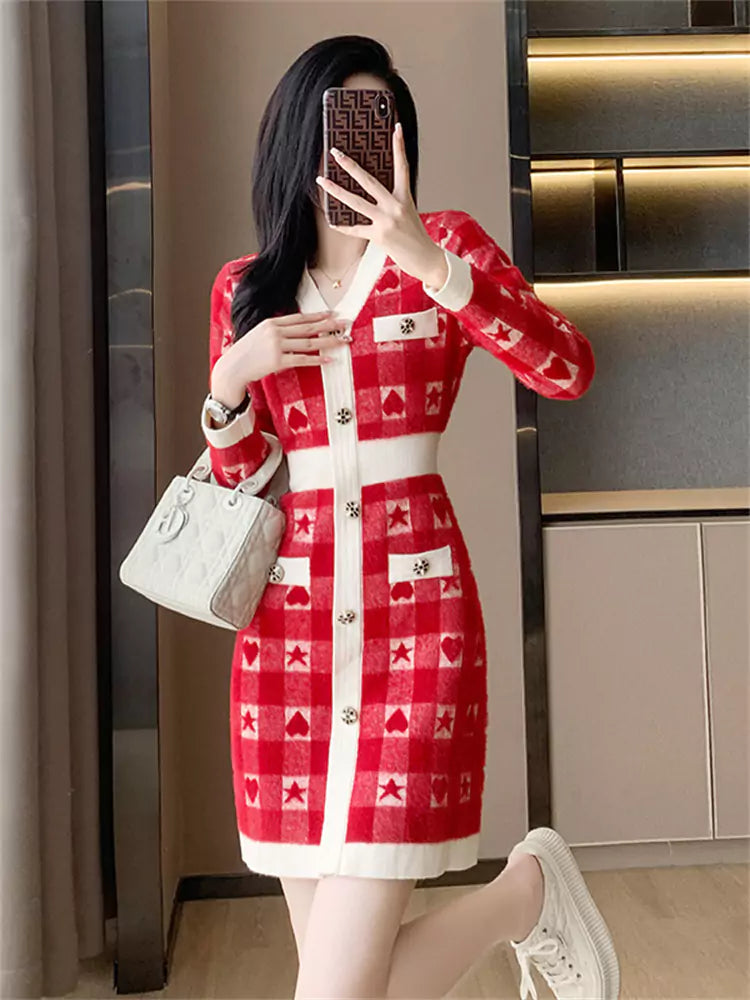 High-End Contrast Color Elegant Knit Dress