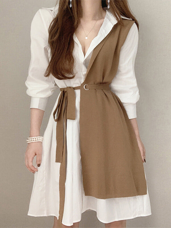 Schickes Langarm-Hemdkleid mit kontrastierenden Patchwork-Details