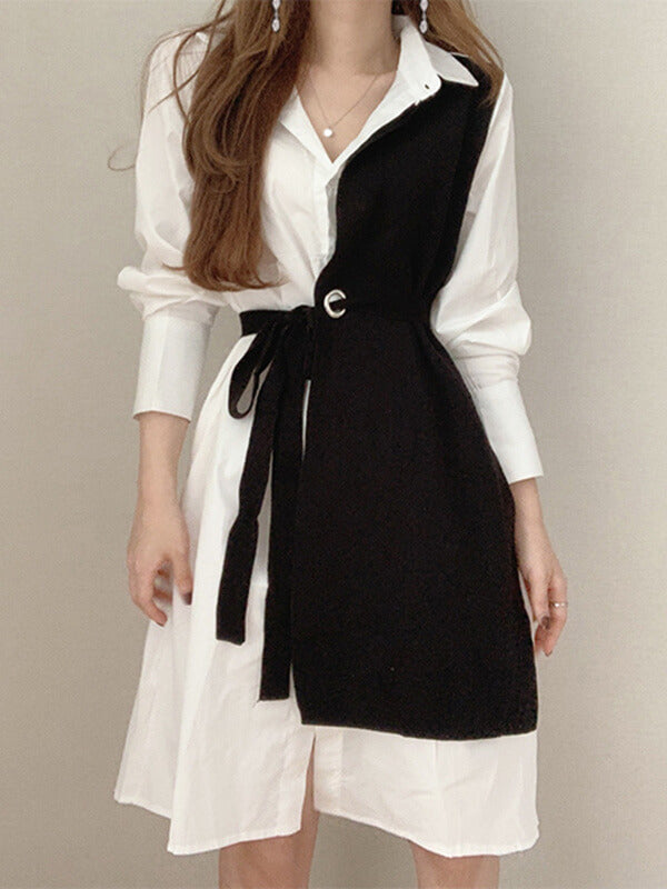 Schickes Langarm-Hemdkleid mit kontrastierenden Patchwork-Details