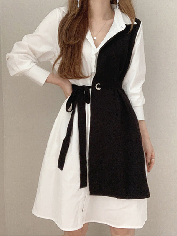 Schickes Langarm-Hemdkleid mit kontrastierenden Patchwork-Details