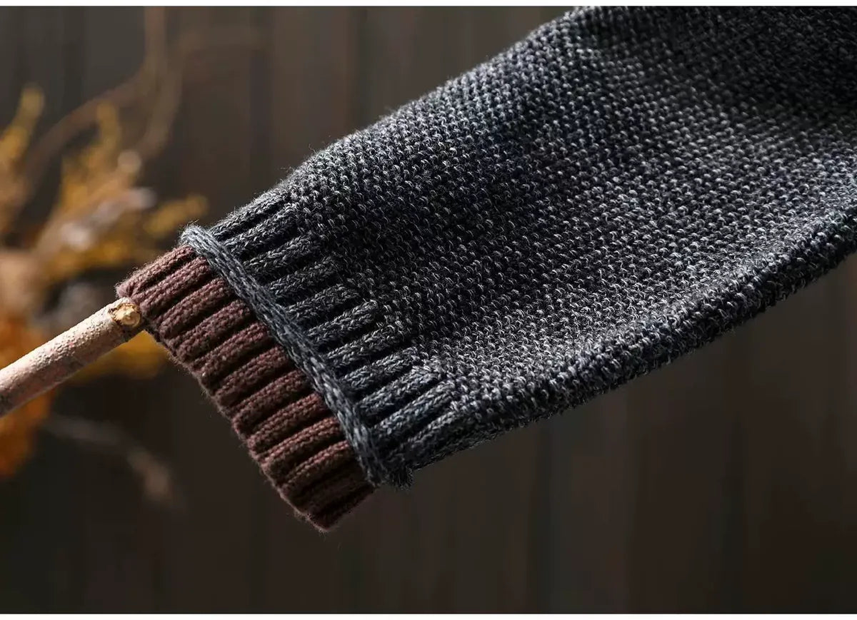 Contrast Trim Layered Neckline Cotton Yarn Knit Pullover