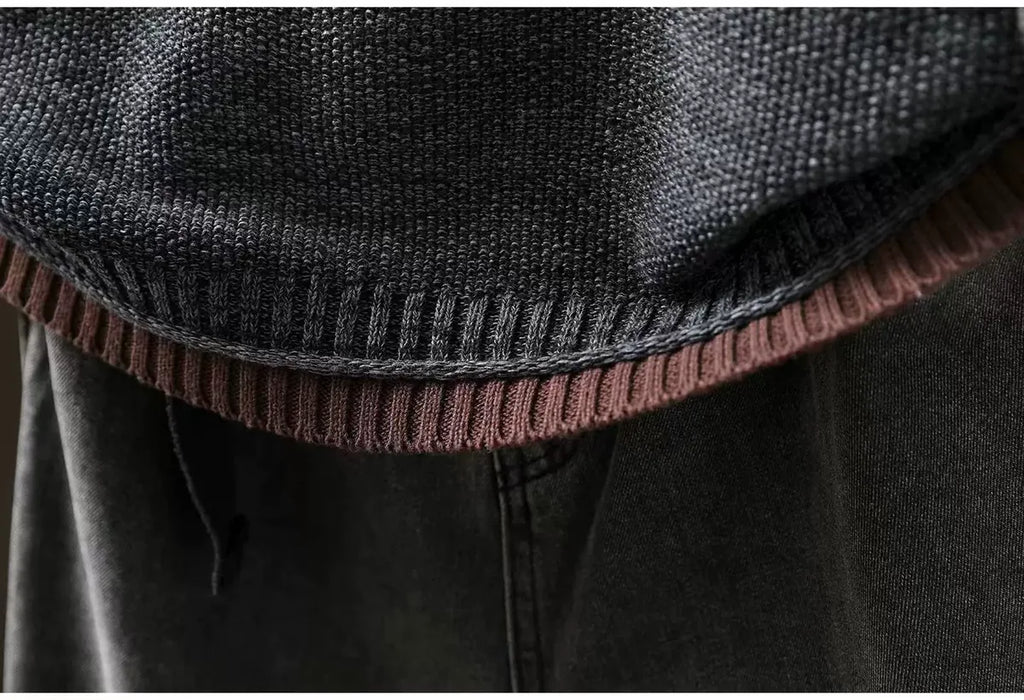 Contrast Trim Layered Neckline Cotton Yarn Knit Pullover