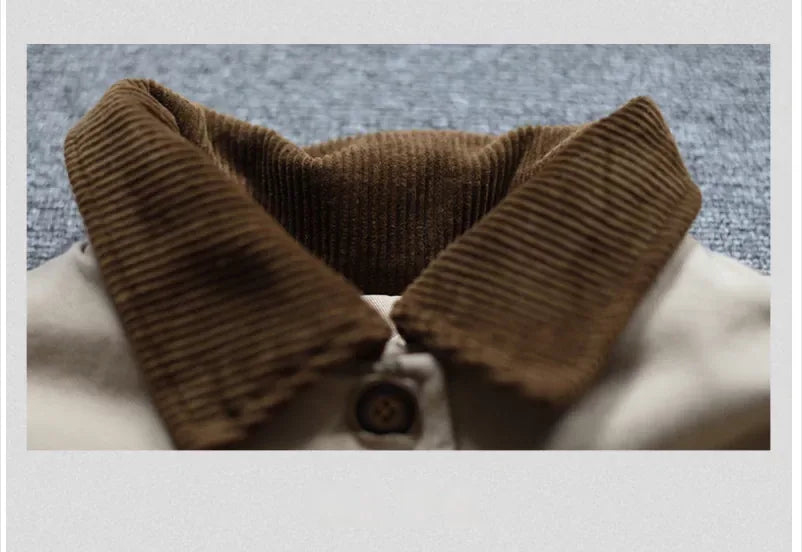 Corduroy Collar Padded Jacket with Patch Pockets