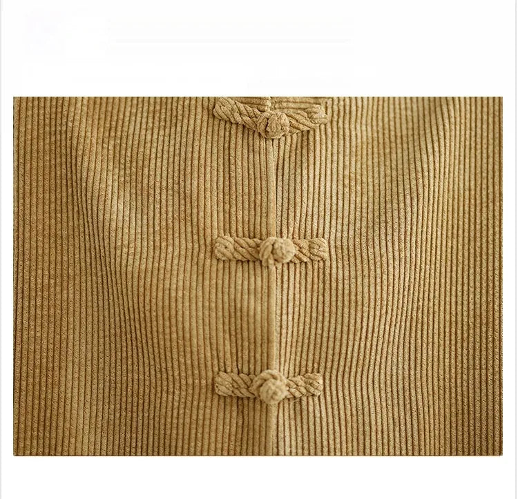 Corduroy Frog Button Mandarin Collar Batwing Sleeve Jacket