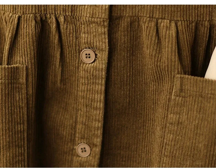 Corduroy Vest Midi Dress with Patch Pockets