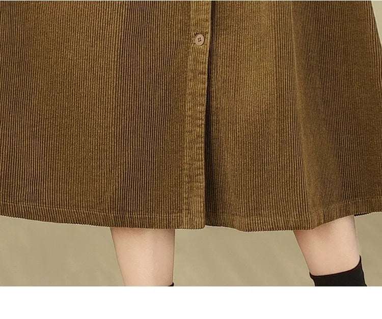 Corduroy Vest Midi Dress with Patch Pockets