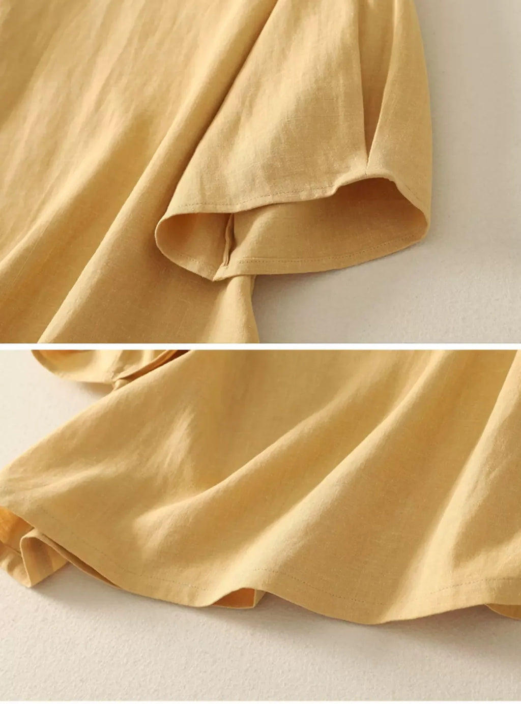 Cotton Linen Half Sleeve Shirt with Asymmetrical Placket - detail view