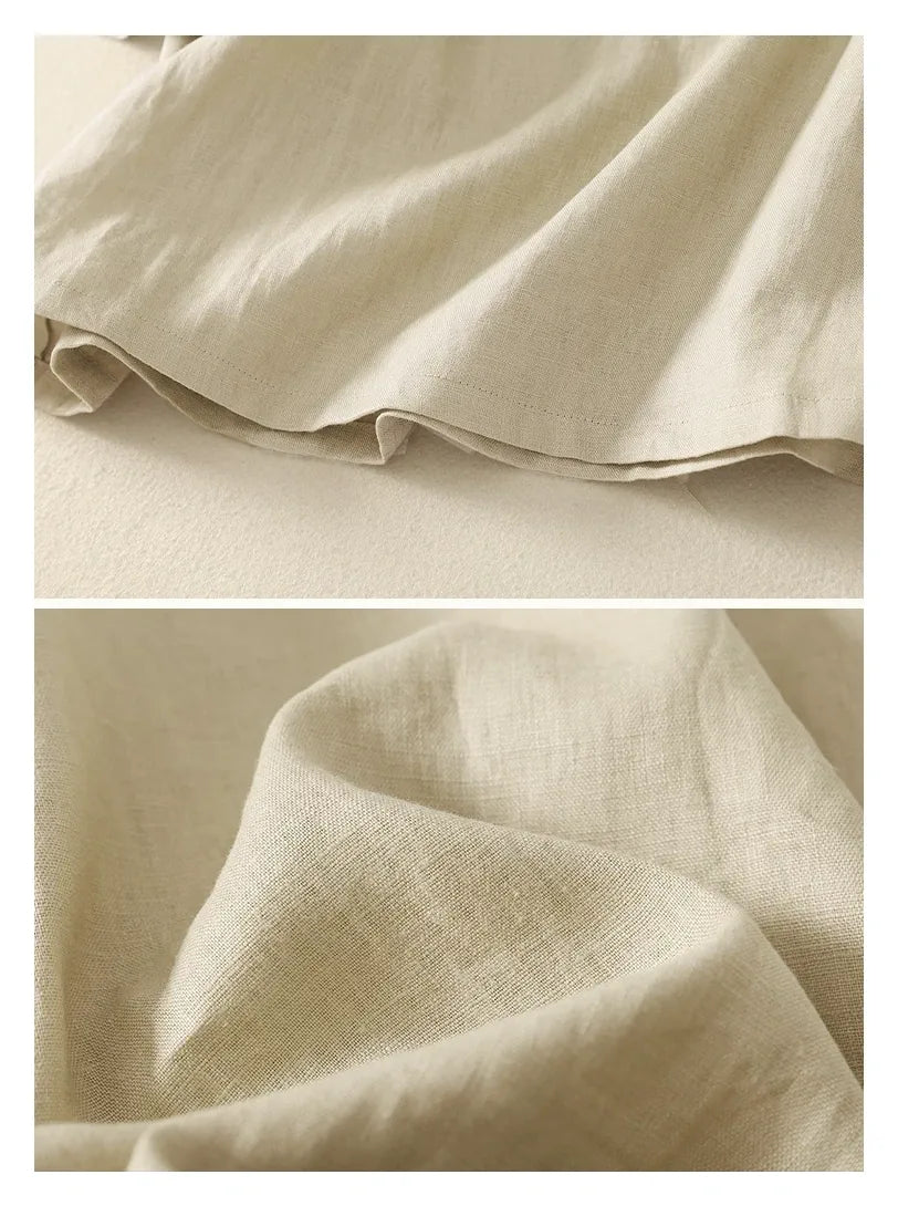 Cotton Linen Half Sleeve Shirt with Asymmetrical Placket - detail view