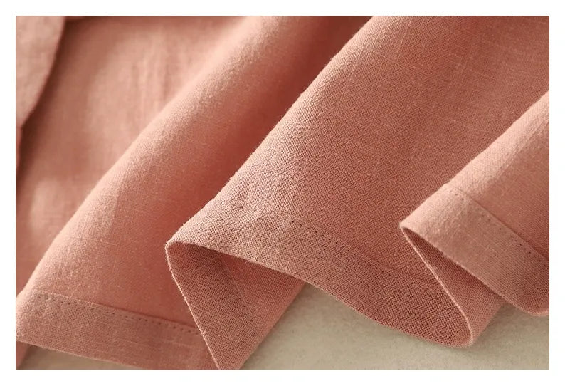 Cotton Linen Half Sleeve Shirt with Asymmetrical Placket - detail view