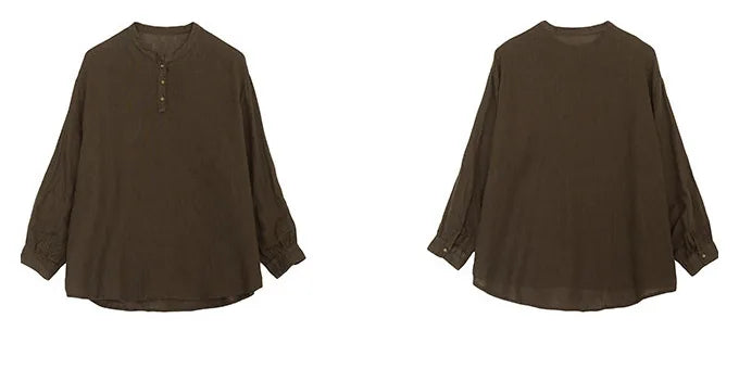 Cotton Linen Long Sleeve Shirt with Round Neck and Button Placket - product image 2 - unknown