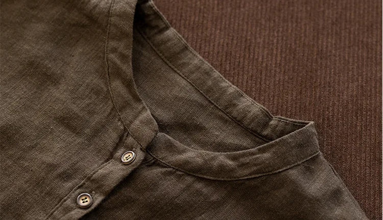 Cotton Linen Long Sleeve Shirt with Round Neck and Button Placket - product image 6 - unknown