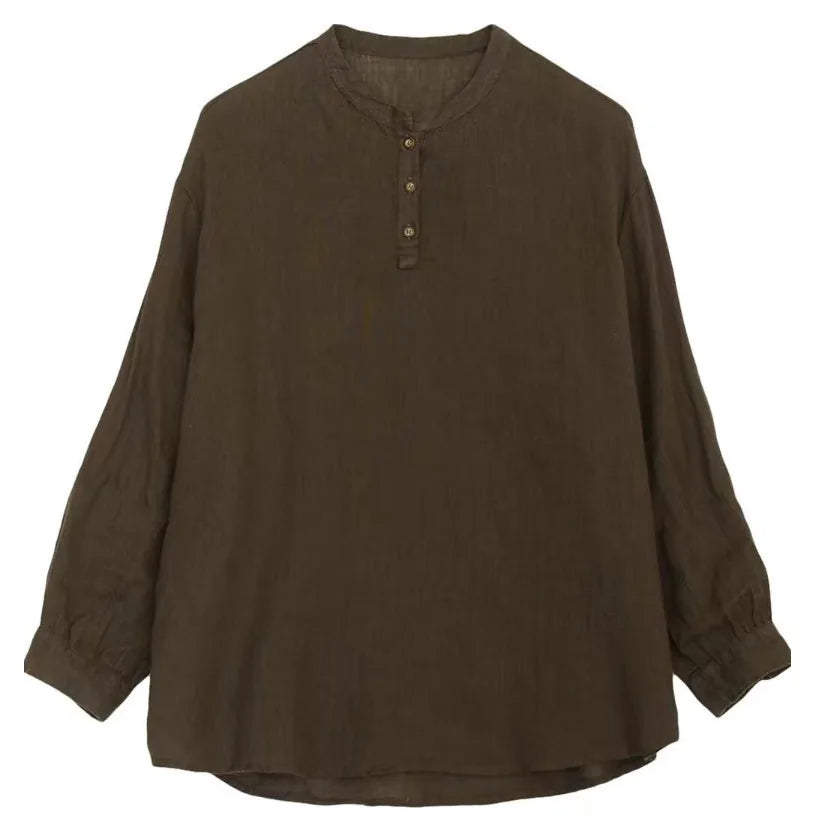 Cotton Linen Long Sleeve Shirt with Round Neck and Button Placket - product image 10 - unknown