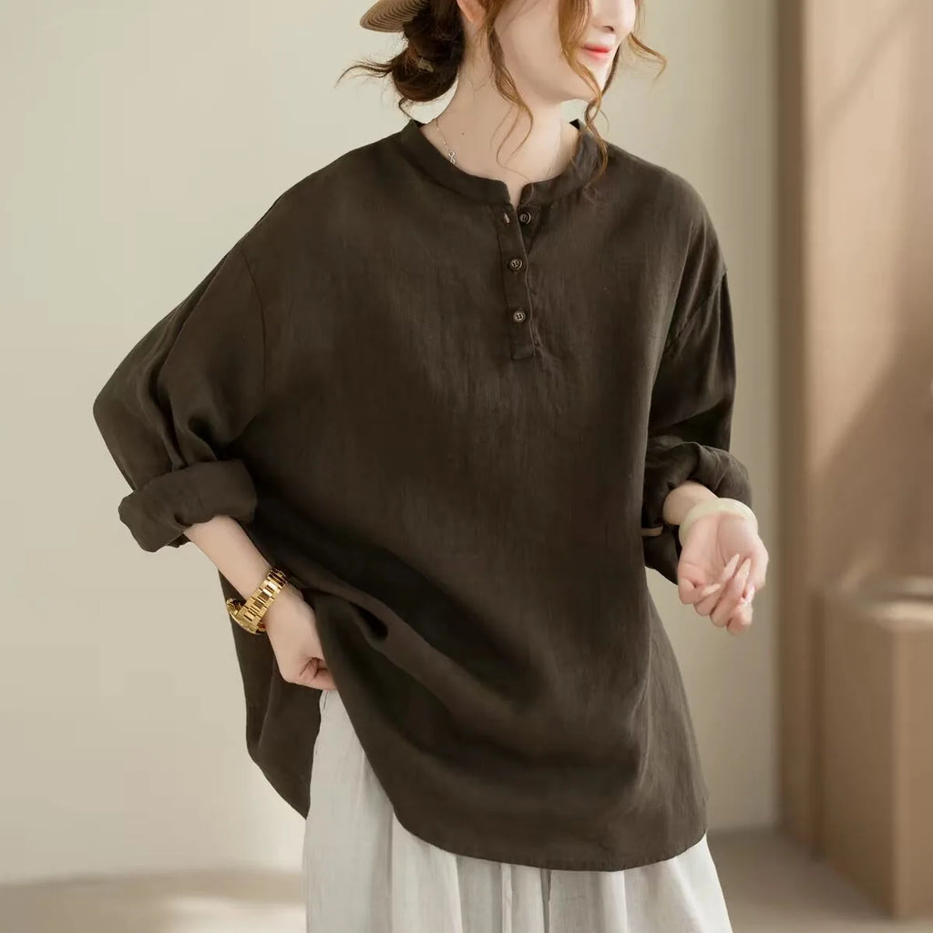 Cotton Linen Long Sleeve Shirt with Round Neck and Button Placket - product image 11 - unknown