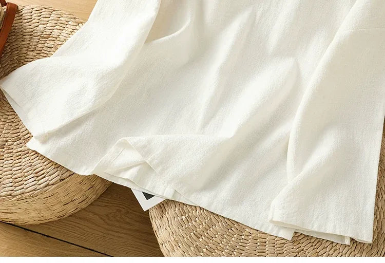 Cotton Linen Mandarin Collar Frog Button Shirt