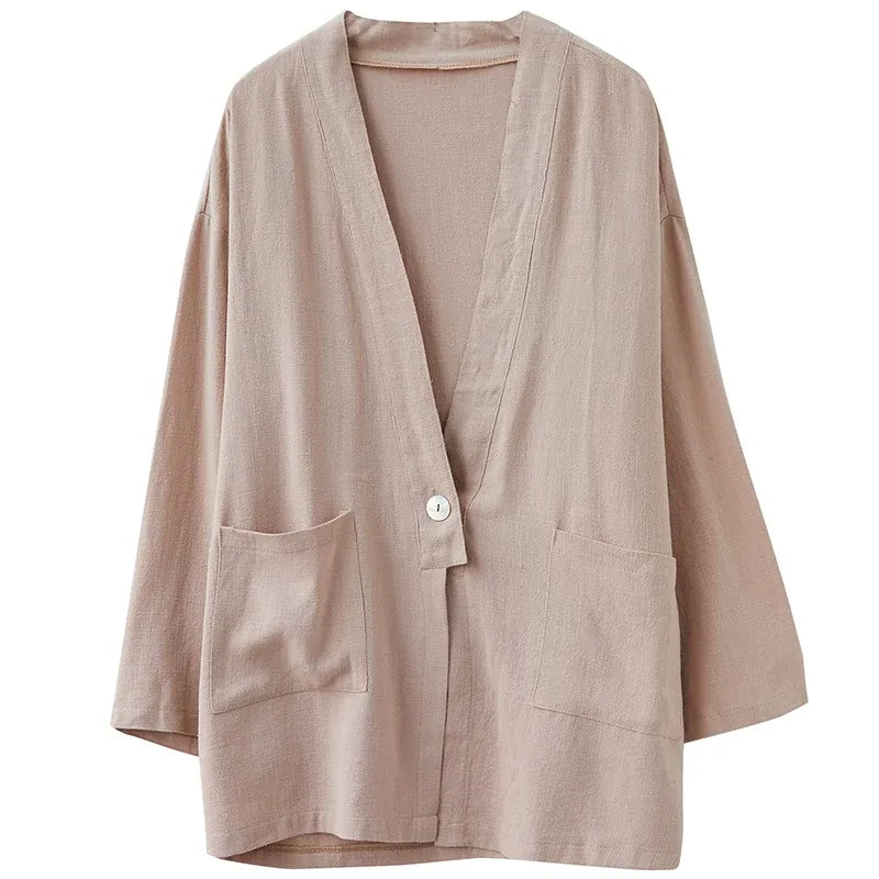 Cotton Linen Single Button Lapel Jacket