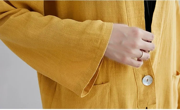 Cotton Linen Single Button Lapel Jacket