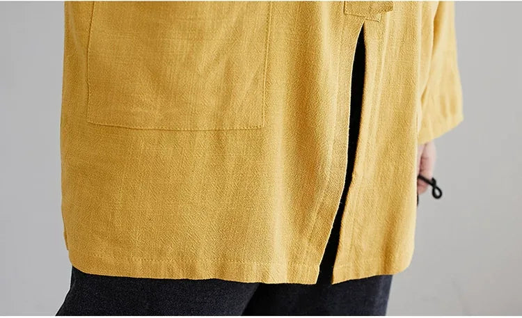 Cotton Linen Single Button Lapel Jacket