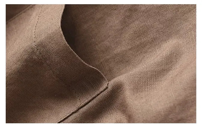 Cotton Linen Small Stand Collar Three Quarter Sleeve Shirt - detail view