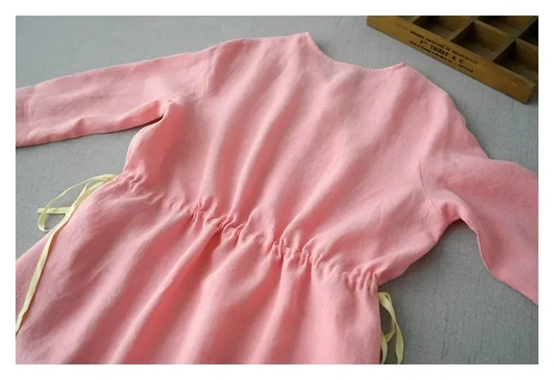 Cotton Linen Three Quarter Sleeve Dress with Asymmetrical Placket - product image 8 - unknown
